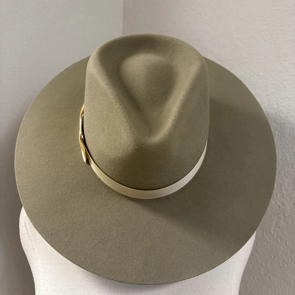 Twister-Pinch Front Mushroom Fedora Style Cowboy Hat 100% Wool Felt Sz Large